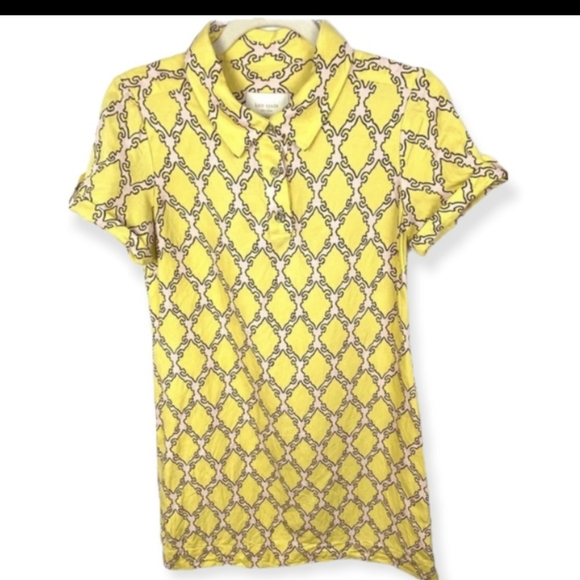 Kate Spade Silk & Linen Yellow Pink Dress Size XS Collared Cuffed Polo Mini - Picture 1 of 4
